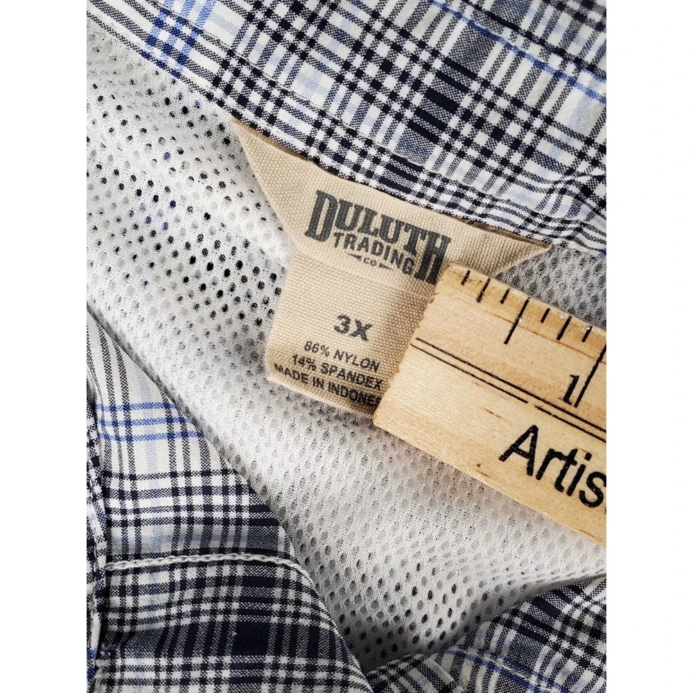 Duluth Trading Mens Long Sleeve Vented Button Up Shirt Blue Plaid 3x Fishing - Picture 2 of 7